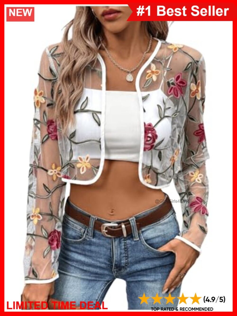 Floral Embroidered Sheer Mesh Open Front Crop Bolero Cardigan Jacket